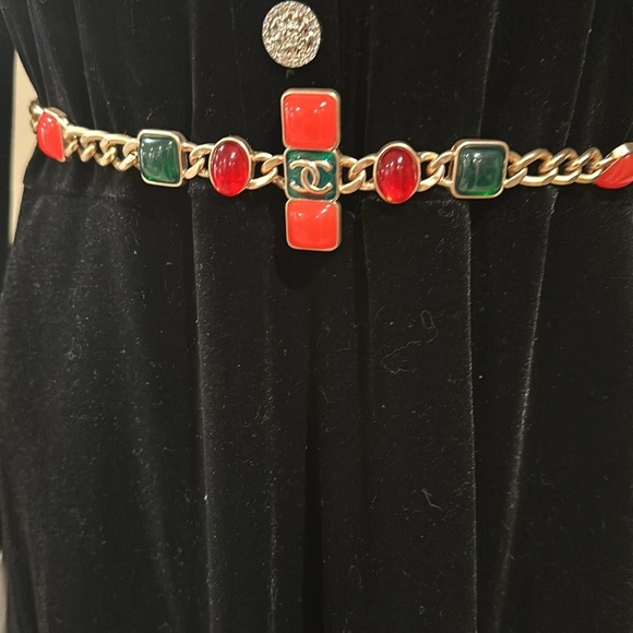 Gold  color Chain Belt with Red and Green Accents - Picture 2 of 8